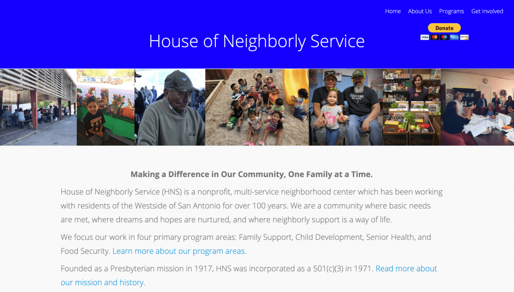 House of Neighborly Service old about page screenshot